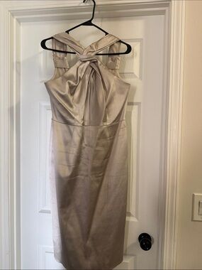 Karen Millen Champagne Satin Midi Dress with Knotted Neck
